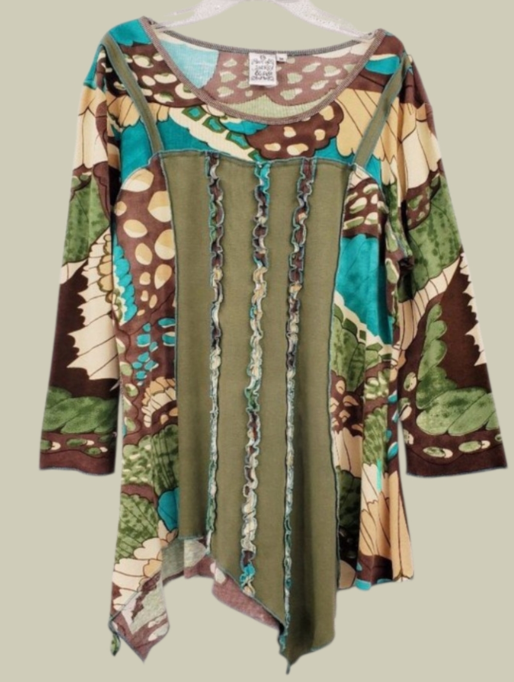 Parsley & Sage Artsy Tunic Top Sz M Multicolor Long Sleeve Ruffle Detail Jersey